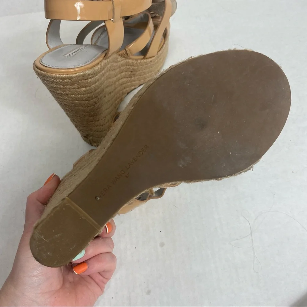 Vera Wang Lavender Floral Leather Wedge Platform Heels‎ Sandal Espadrilles Sz 8